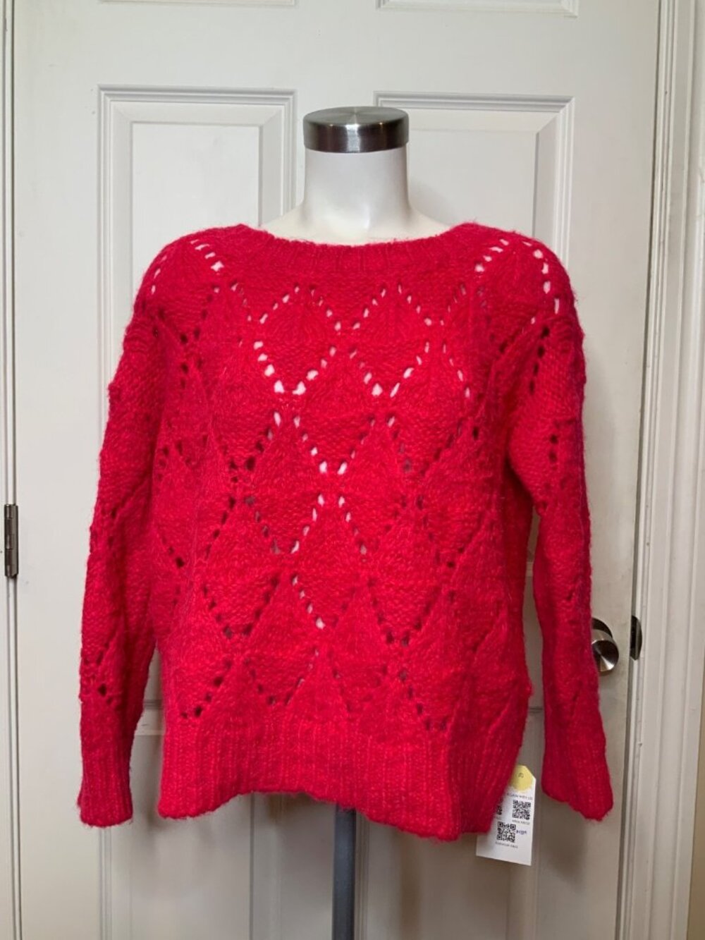 Sleeping On Snow Anthropologie Hot Pink Alpaca Loose Knit Sweater, Size XS